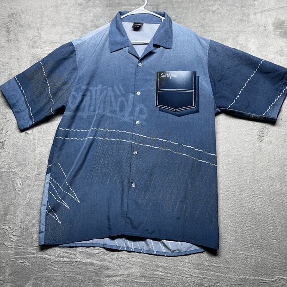 Southpole Shirt Mens L Button Up Vintage Blue All Over Print Y2K Baggy Hip Hop - Picture 1 of 9